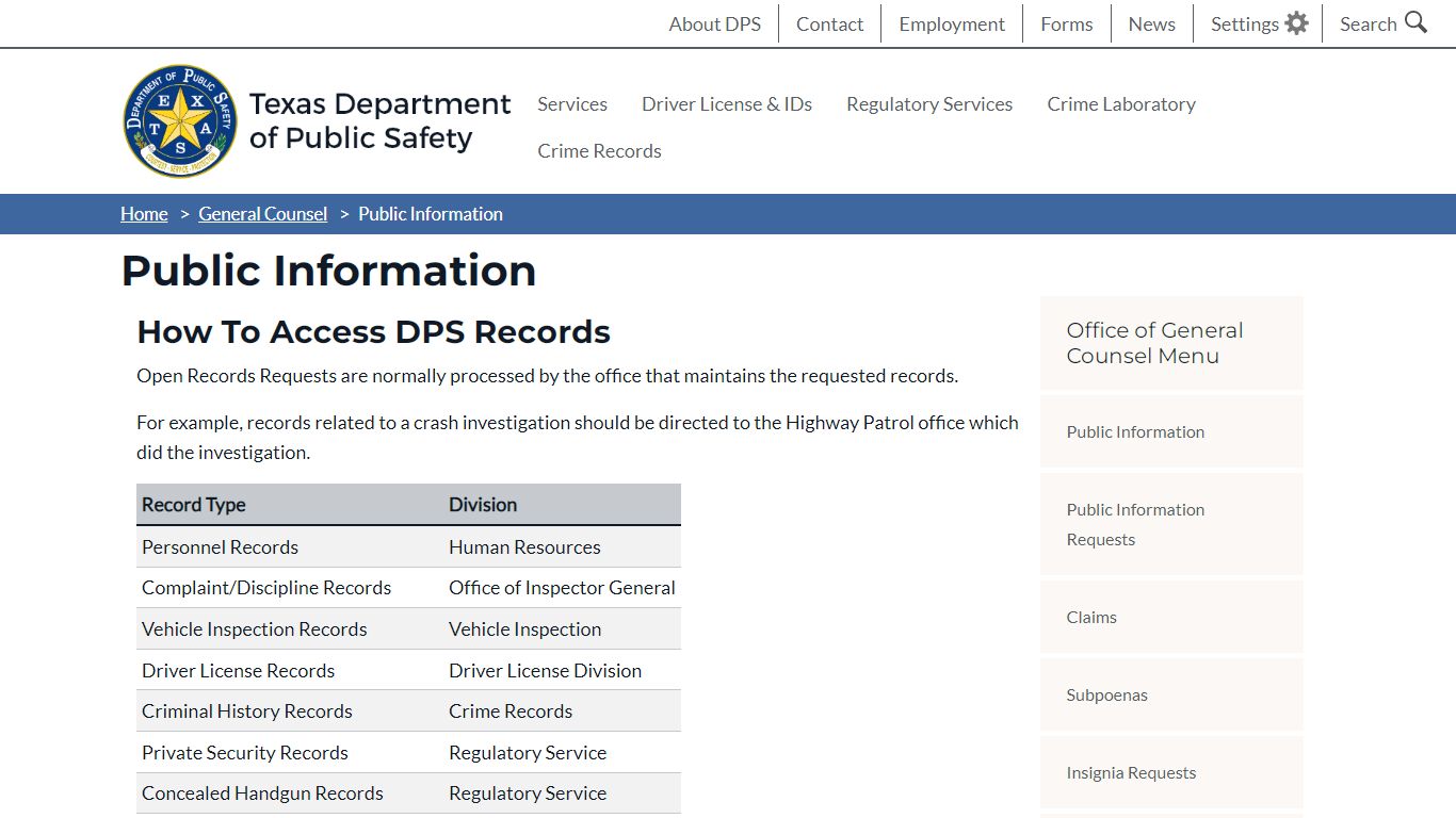 Public Information | Department of Public Safety