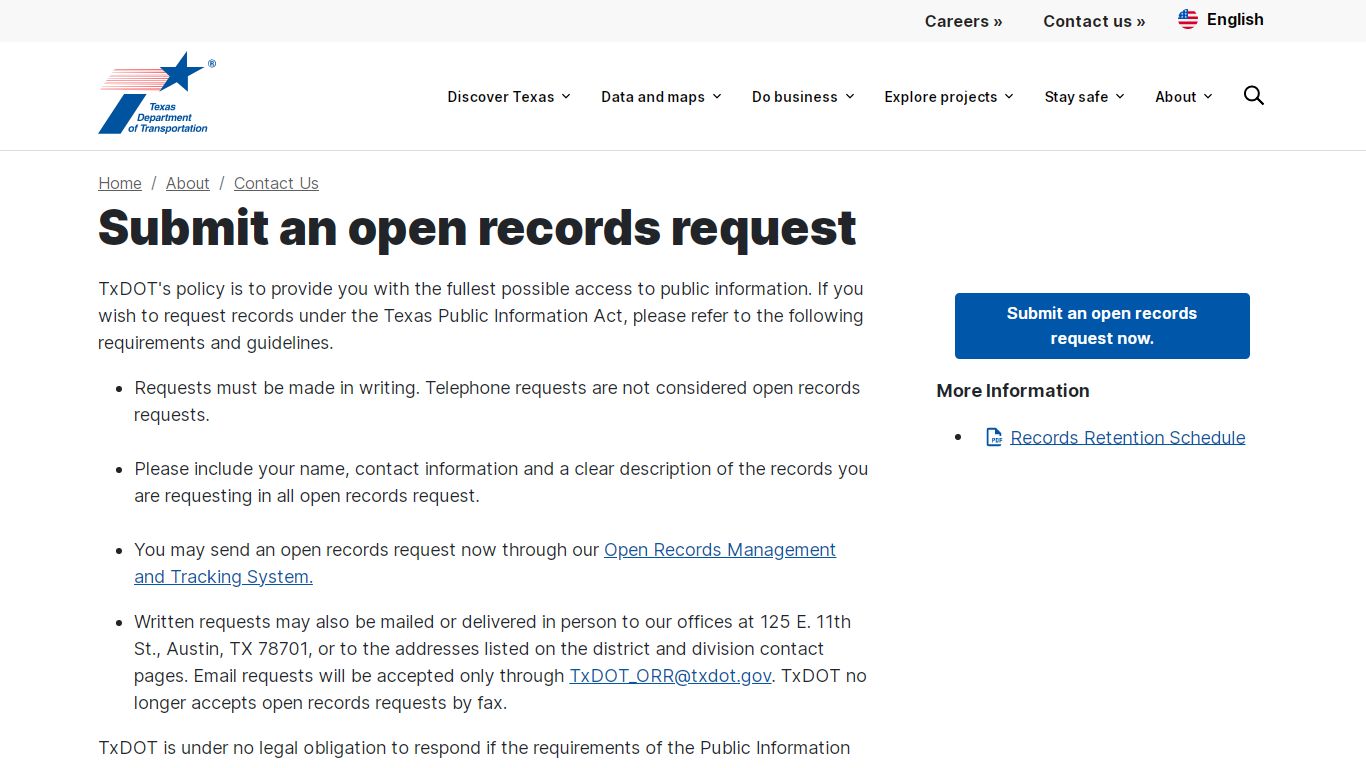 Open Records Policy - Texas Department of Transportation