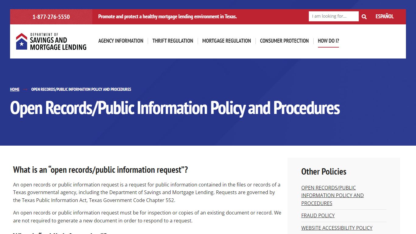 Open Records/Public Information Policy and Procedures ⋆ Department of ...